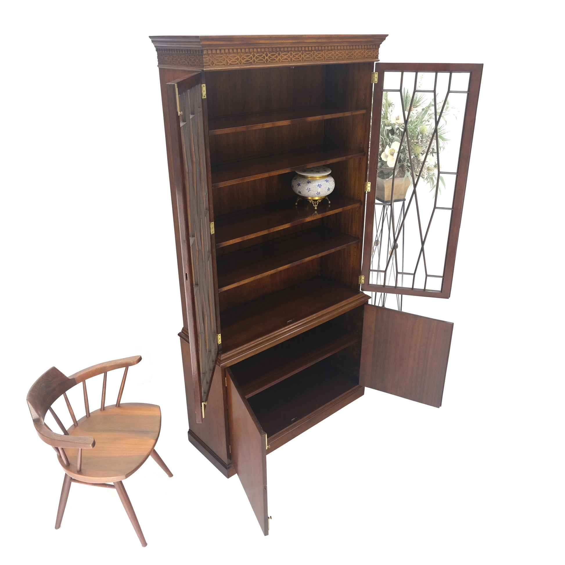 EstablishedLines Mahogany Individual Pain Glass Double Door Bookcase Bottom Credenza Cabinet MINT