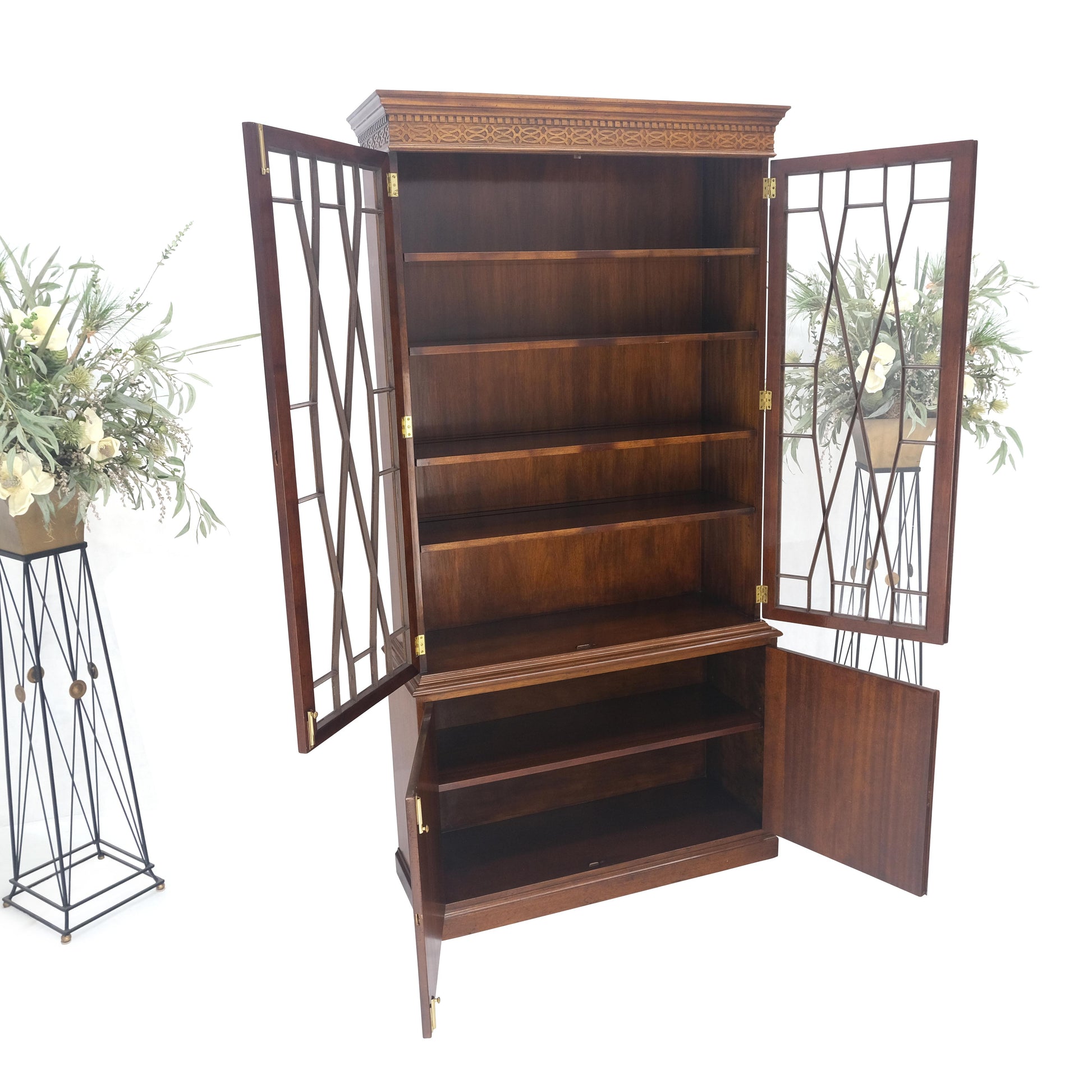 EstablishedLines Mahogany Individual Pain Glass Double Door Bookcase Bottom Credenza Cabinet MINT