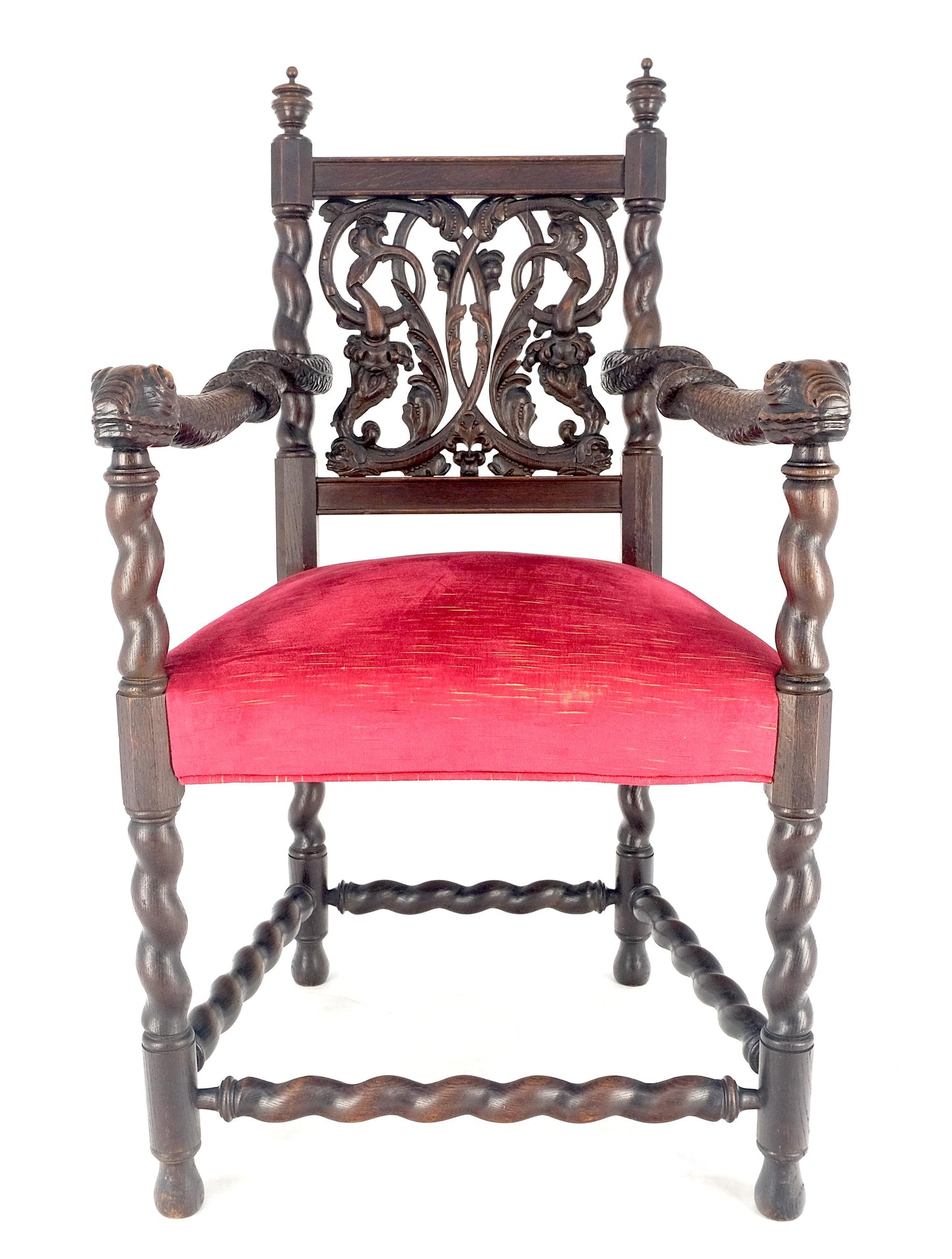 EstablishedLines Very Fine Carved Snakes Arms Twisted Legs Finials Antique Gothic Arm Chair MINT