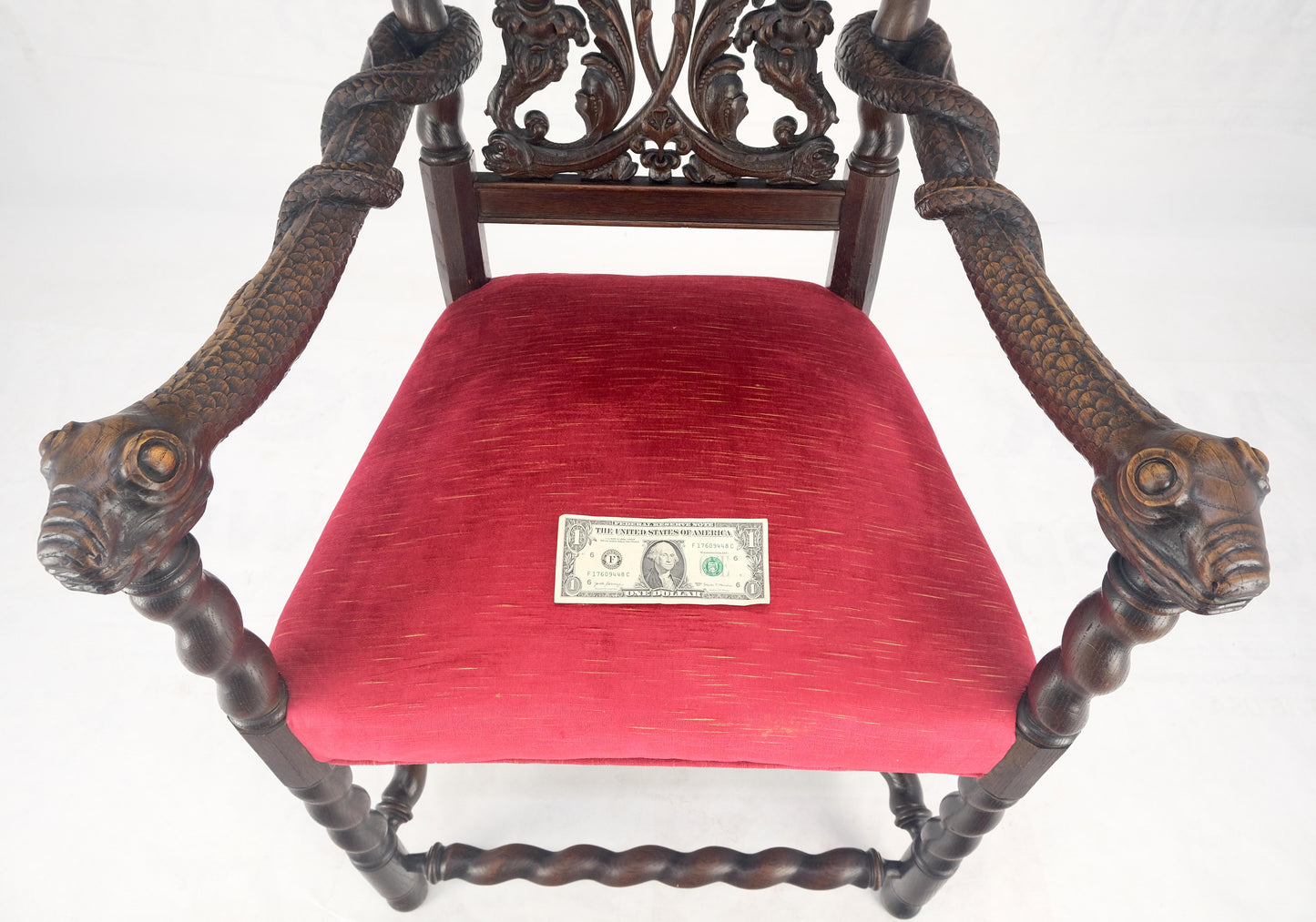 EstablishedLines Very Fine Carved Snakes Arms Twisted Legs Finials Antique Gothic Arm Chair MINT