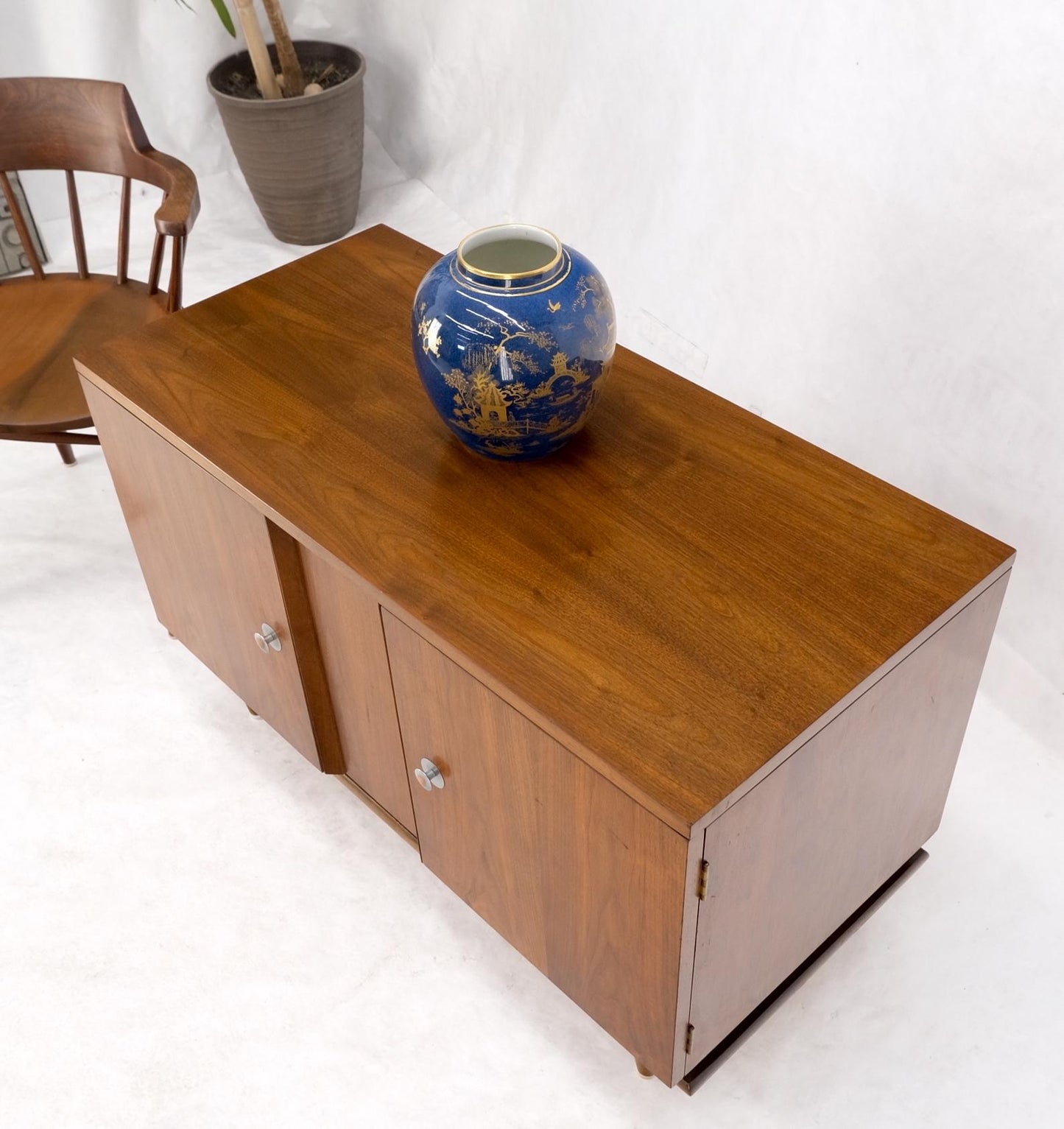 EstablishedLines Mid-Century Modern Walnut Two Doors Floating Base Small Petit Credenza Mint