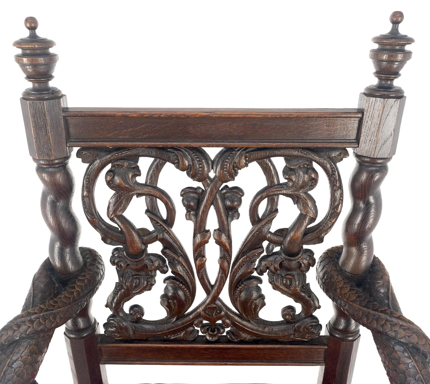 EstablishedLines Very Fine Carved Snakes Arms Twisted Legs Finials Antique Gothic Arm Chair MINT