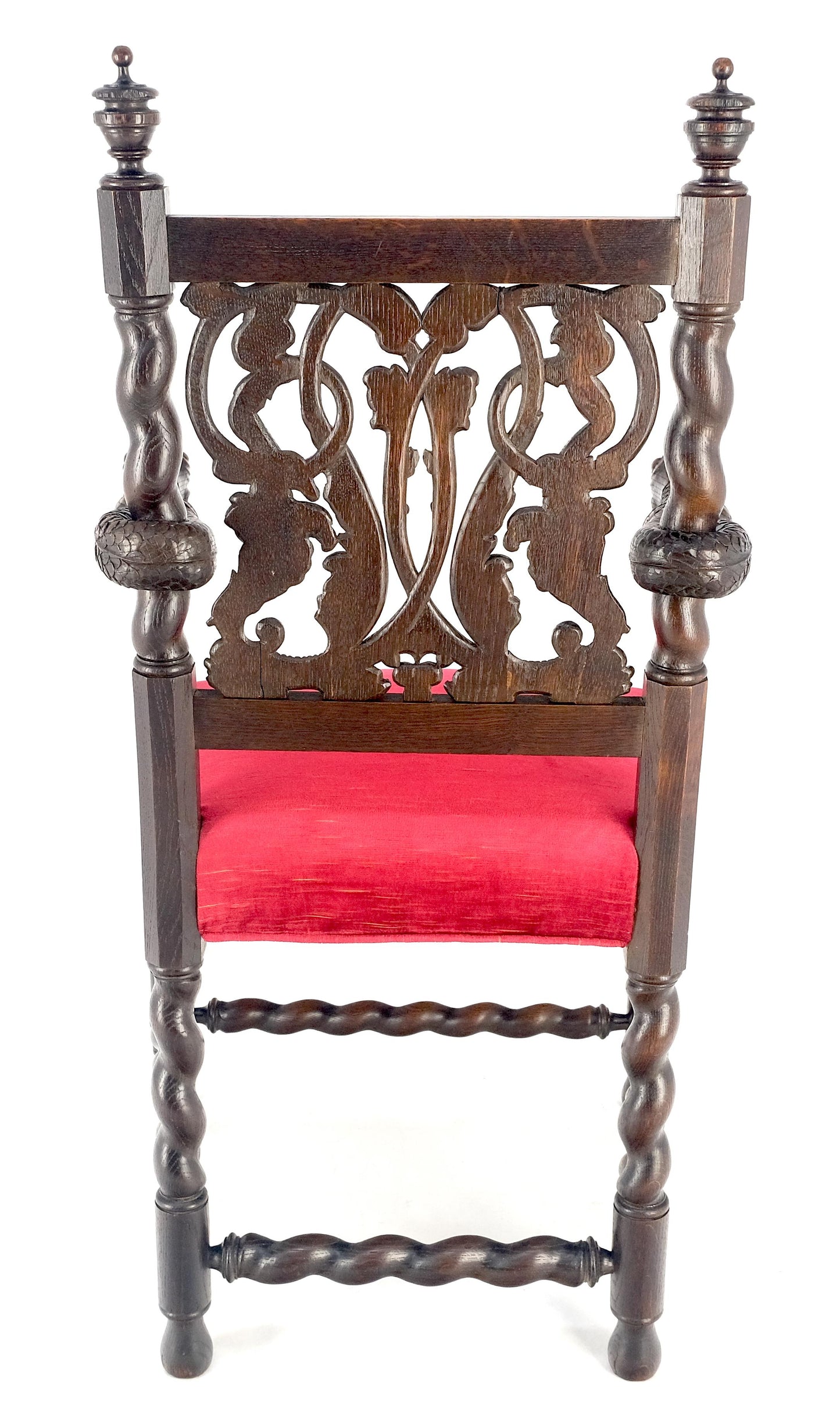 EstablishedLines Very Fine Carved Snakes Arms Twisted Legs Finials Antique Gothic Arm Chair MINT