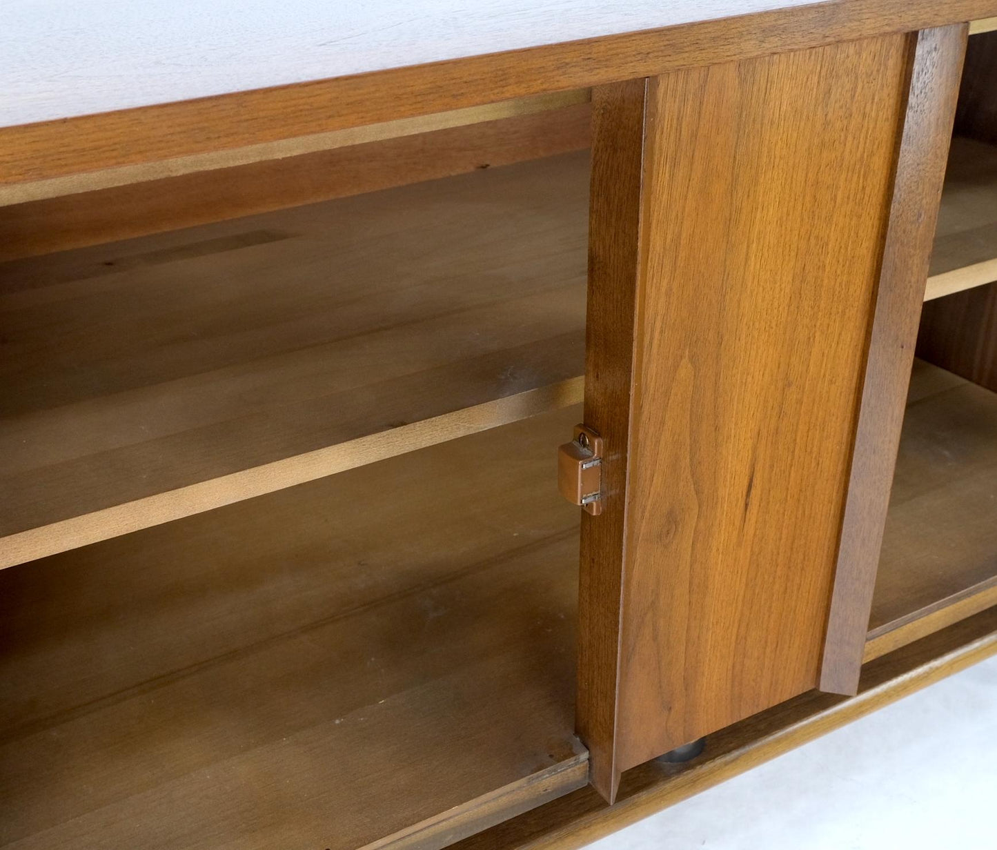 EstablishedLines Mid-Century Modern Walnut Two Doors Floating Base Small Petit Credenza Mint