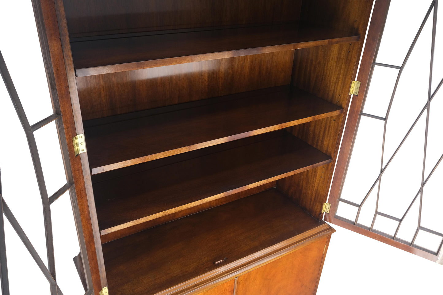 EstablishedLines Mahogany Individual Pain Glass Double Door Bookcase Bottom Credenza Cabinet MINT