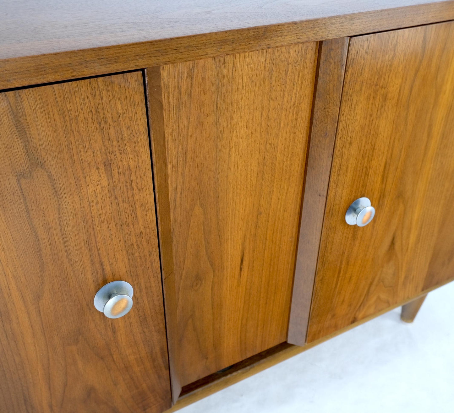 EstablishedLines Mid-Century Modern Walnut Two Doors Floating Base Small Petit Credenza Mint