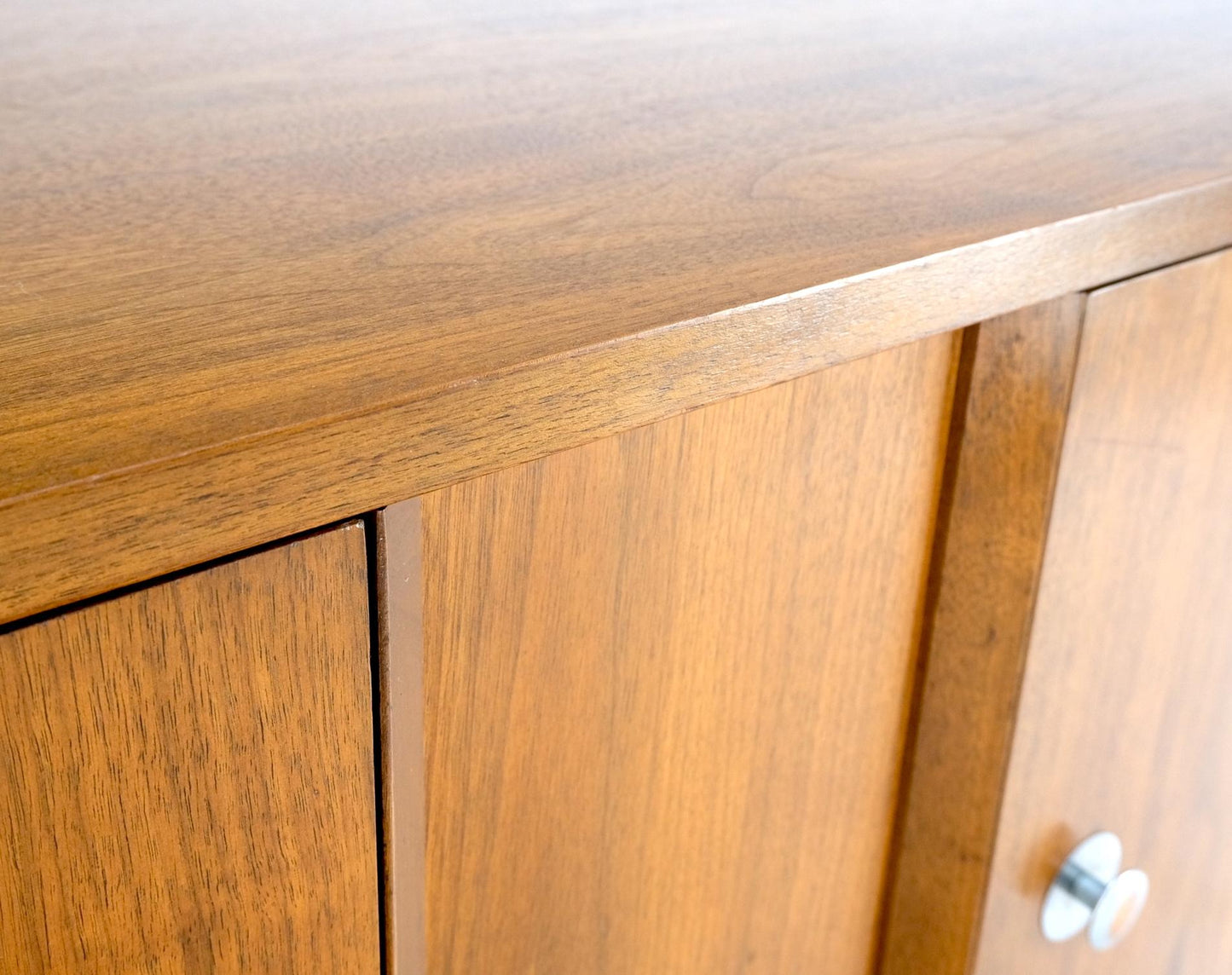 EstablishedLines Mid-Century Modern Walnut Two Doors Floating Base Small Petit Credenza Mint