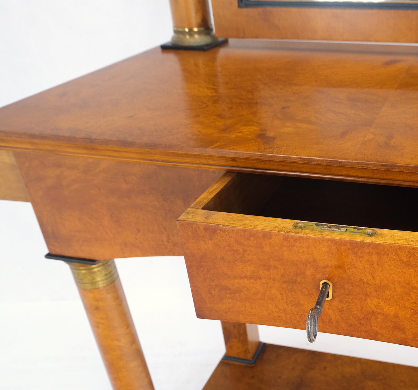 EstablishedLines Burl Wood Biedermeier Dressing Table Mirror Matching Chair Cane Seat Mint!