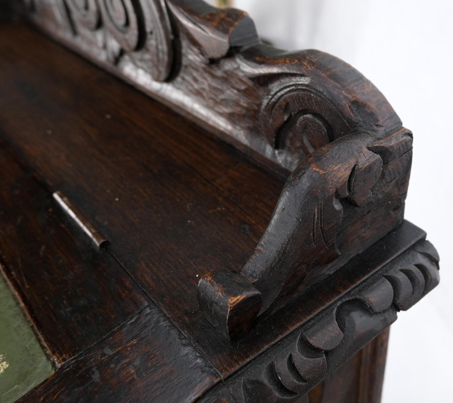 EstablishedLines 19th Century Davenport Heavily Carved Oak Desk w/ Rope Twist Supports 4 Drawers