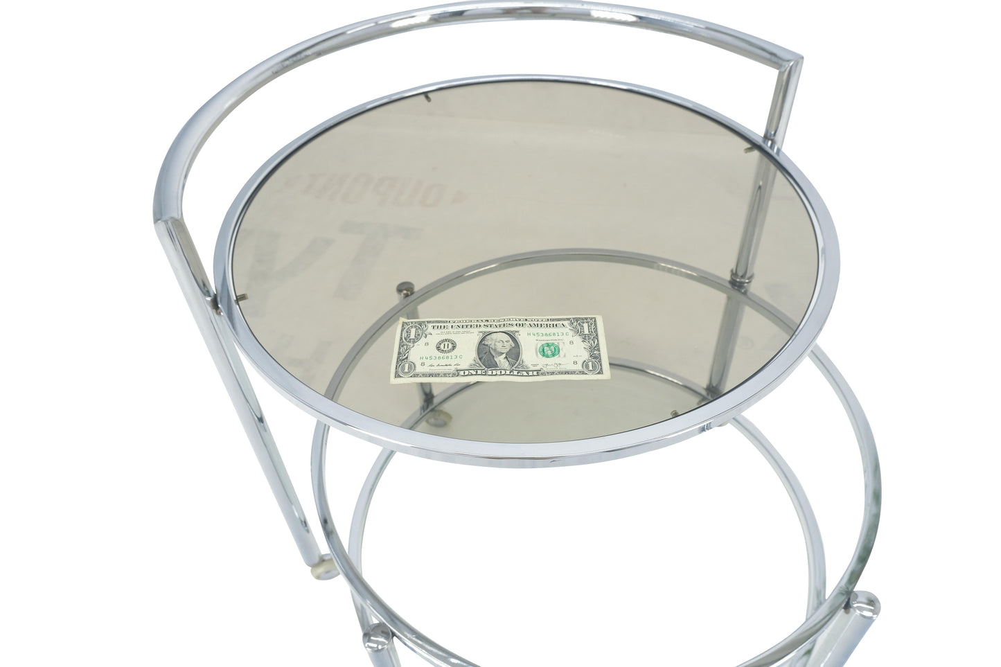 EstablishedLines Round Chrome & Smoked Glass Expandable Serving Tea Bar Cart Shepherd Castors