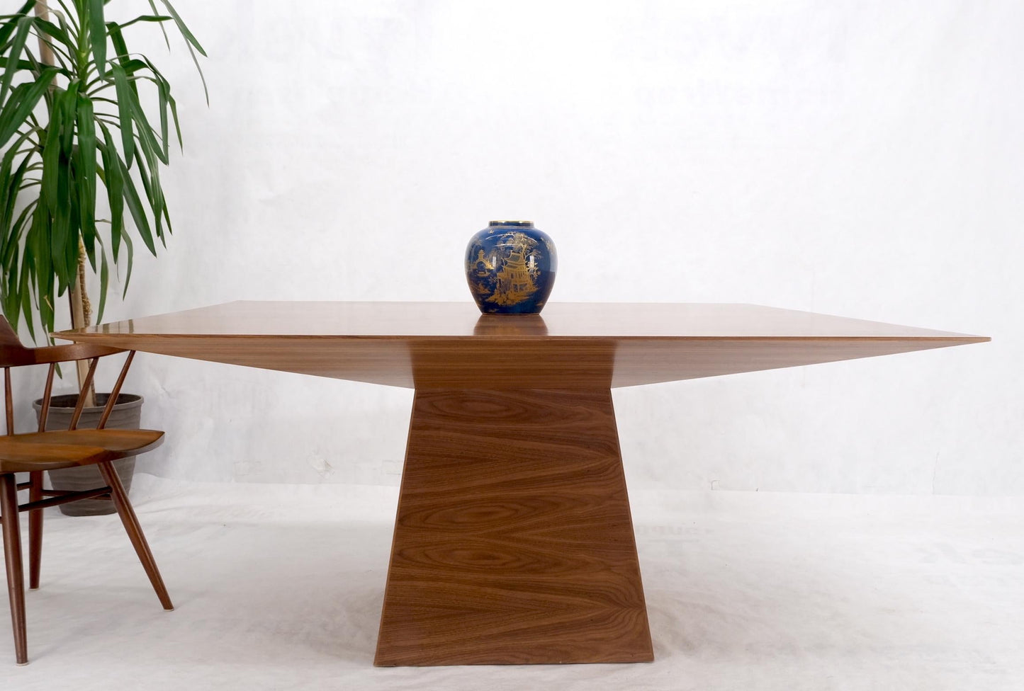 EstablishedLines Large Modern Studio Square Walnut Pyramid Shape Base Dining Conference Table