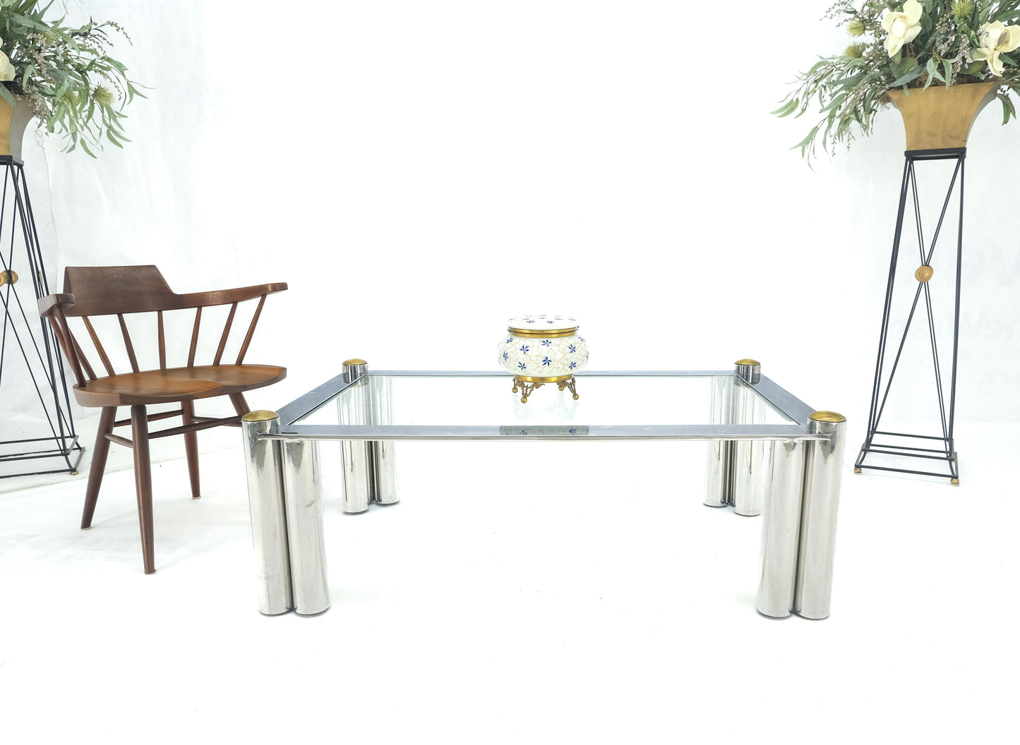 EstablishedLines Chrome Finish Stainless Steel Triple Cylinder Leg Frame Rectangle Coffee Table