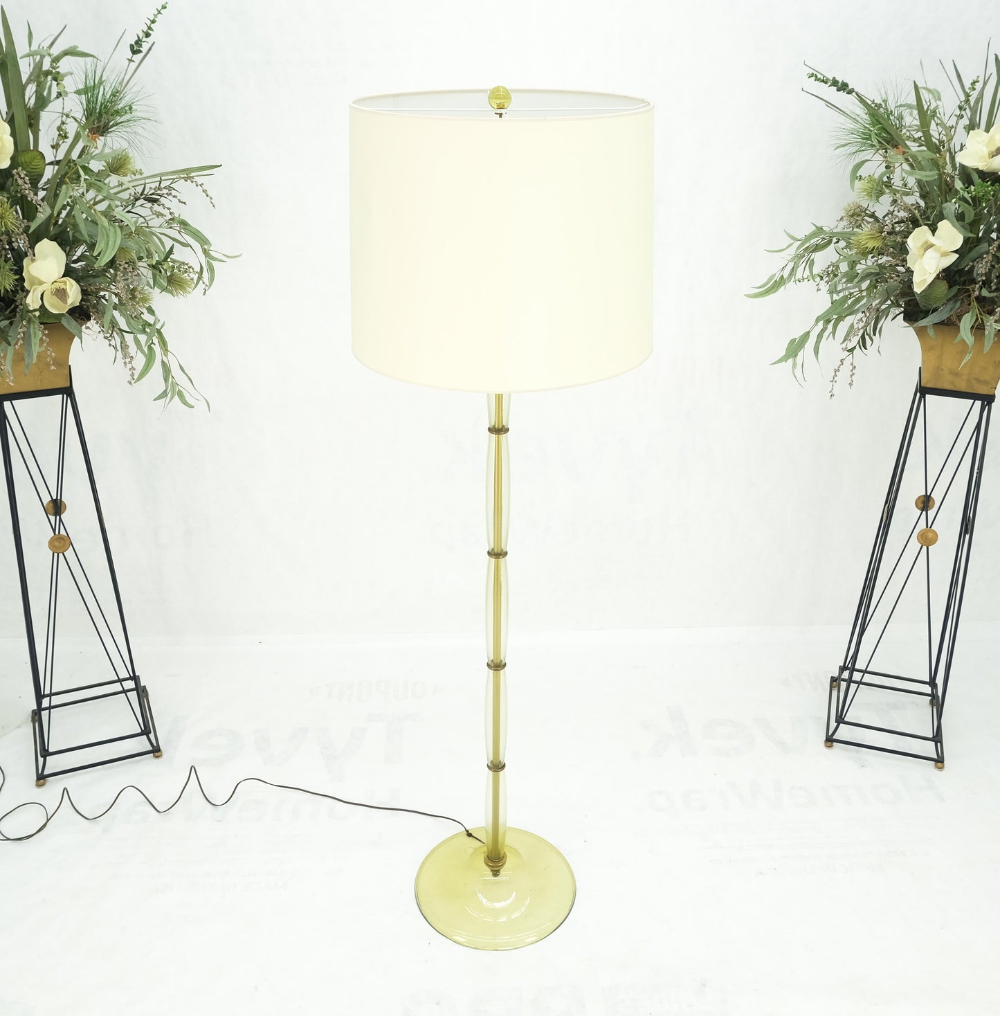 Blown Murano Glass & Brass c1950s Base Mid Century Modern Floor Lamp MINT