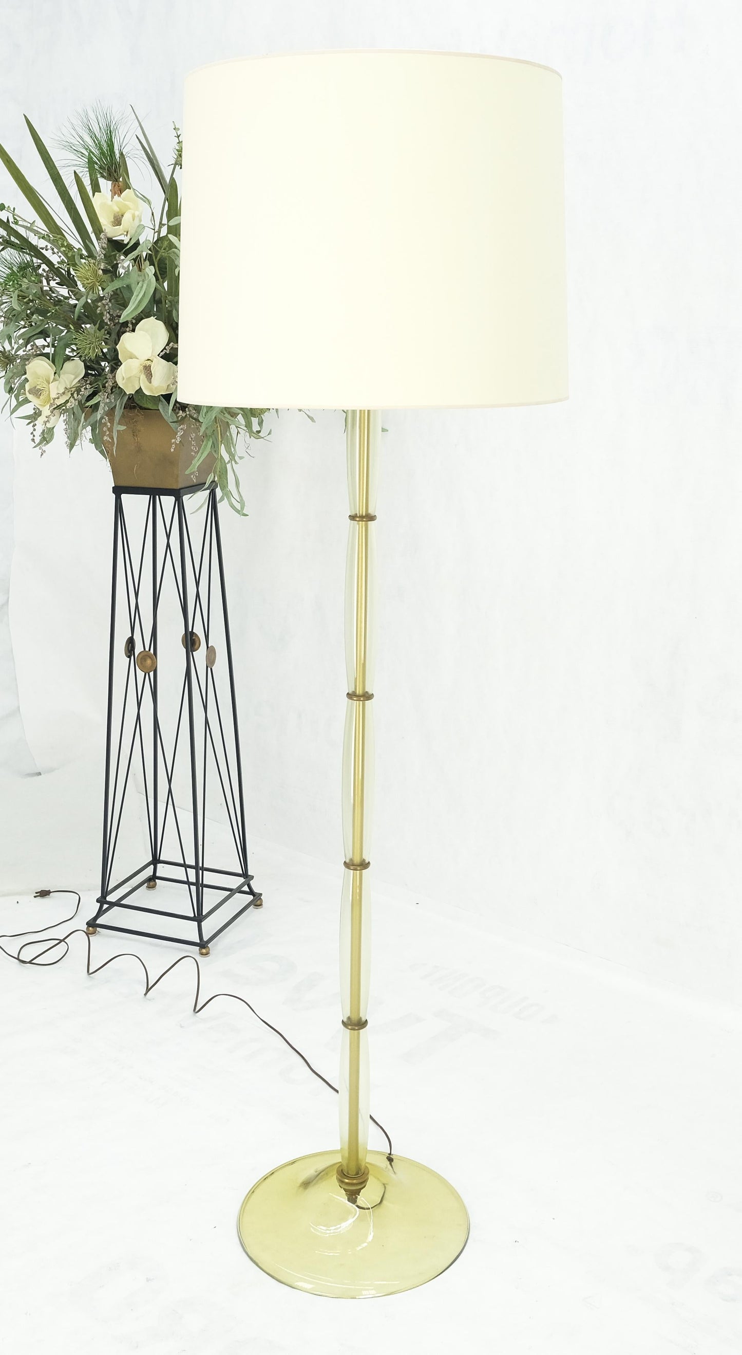 Blown Murano Glass & Brass c1950s Base Mid Century Modern Floor Lamp MINT