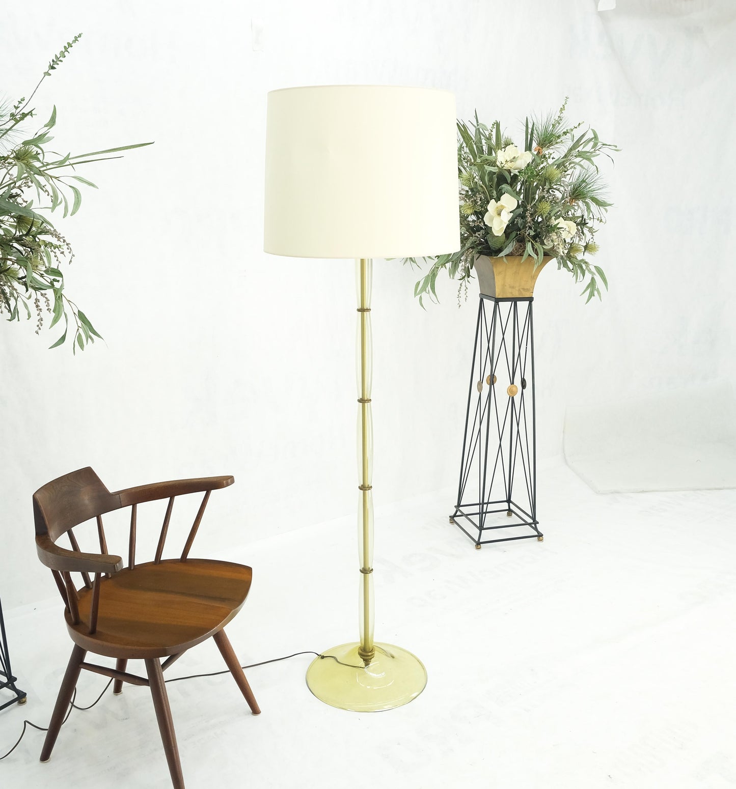 EstablishedLines Blown Murano Glass & Brass c1950s Base Mid Century Modern Floor Lamp MINT