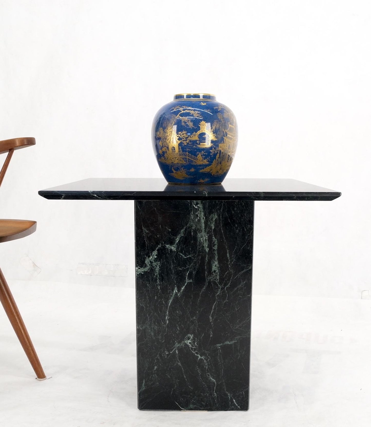 EstablishedLines Square Black Marble Single Pedestal Side End Table Night Stand Pedestal