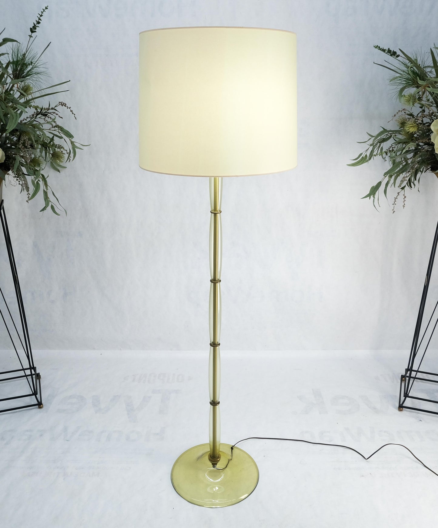 Blown Murano Glass & Brass c1950s Base Mid Century Modern Floor Lamp MINT
