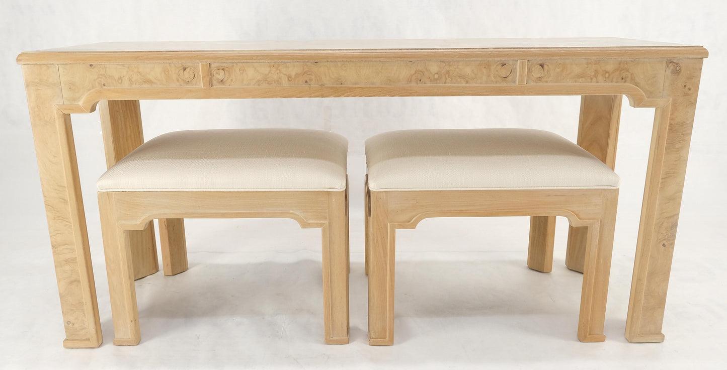 EstablishedLines Pair 1970s Nesting Benches Matching Burl Console Sofa Table New Upholstery MINT!