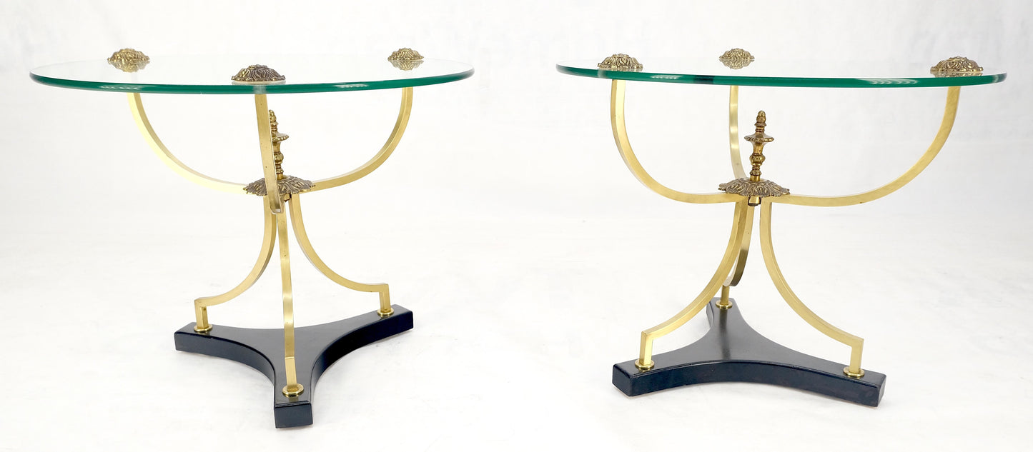 EstablishedLines Pair of 22" Round Glass Top Brass Bases End Side Center Tables Stands