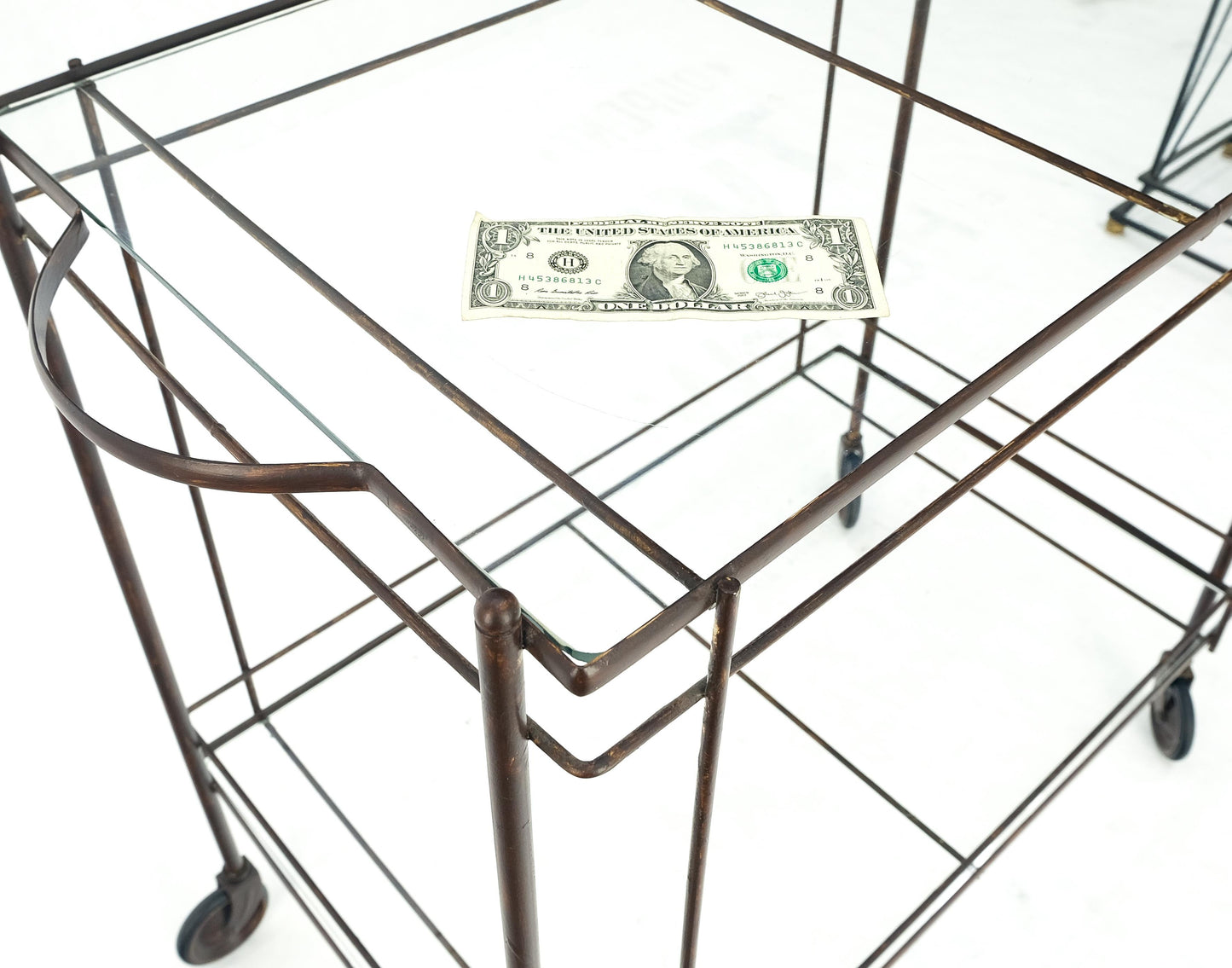 EstablishedLines Mid Century Modern c1950s Rolling Brass Two Tier Rectangle Serving Cart Wheels