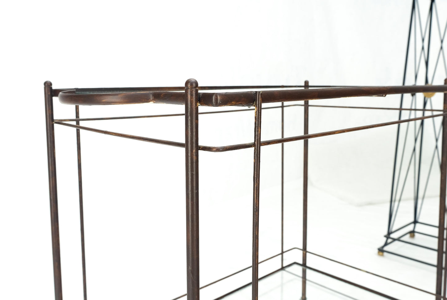 EstablishedLines Mid Century Modern c1950s Rolling Brass Two Tier Rectangle Serving Cart Wheels