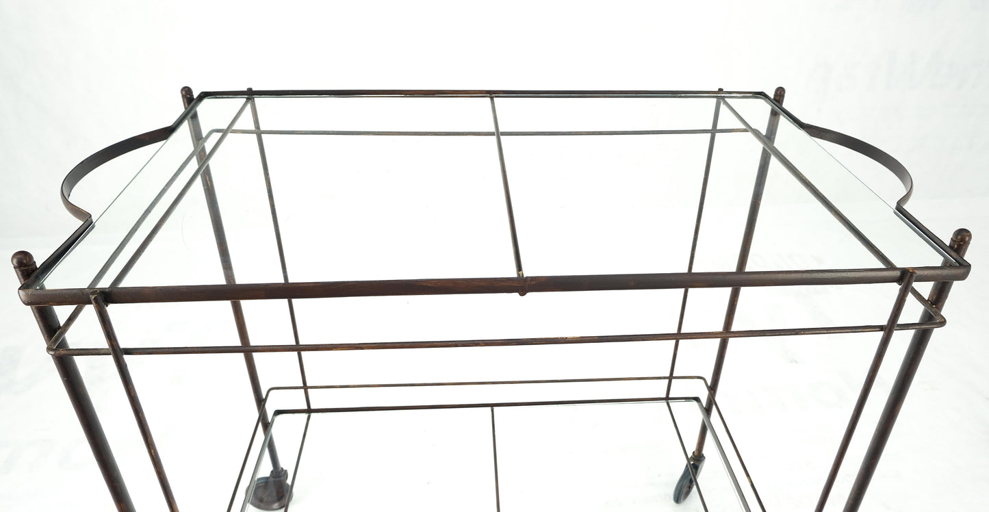 EstablishedLines Mid Century Modern c1950s Rolling Brass Two Tier Rectangle Serving Cart Wheels