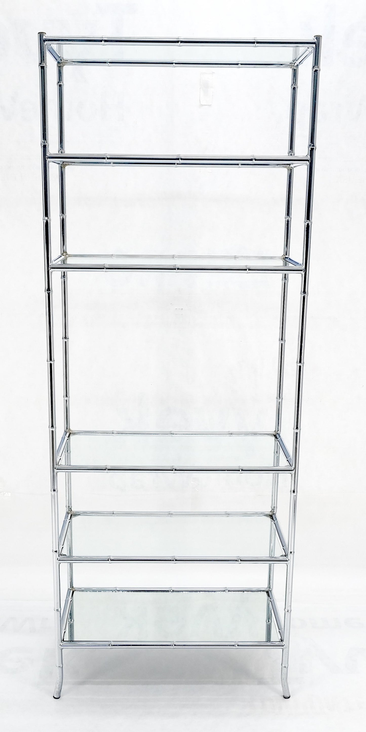 EstablishedLines Italian c1970s Faux Bamboo 6 Glass Shelves Chrome Etagere Bookcase MINT