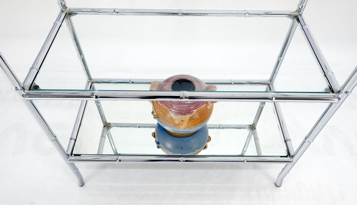 EstablishedLines Italian c1970s Faux Bamboo 6 Glass Shelves Chrome Etagere Bookcase MINT