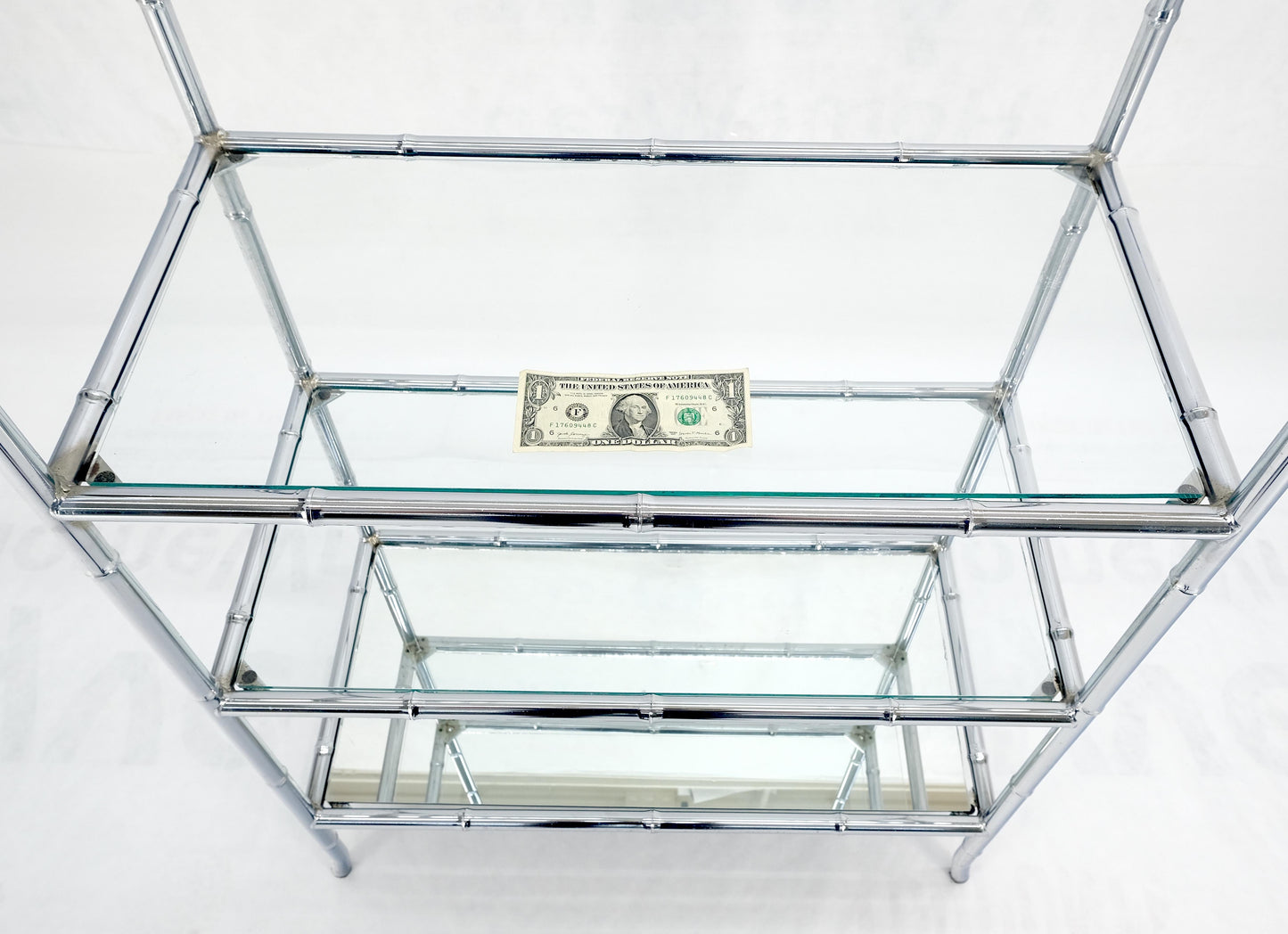 EstablishedLines Italian c1970s Faux Bamboo 6 Glass Shelves Chrome Etagere Bookcase MINT
