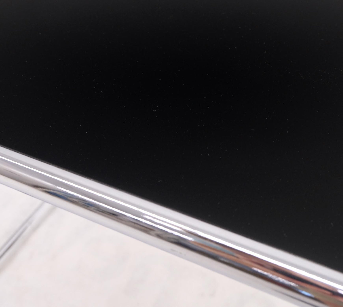 EstablishedLines Pair Marcel Breuer Laccio Side Tables Black Laminated Top Tubular Chromed Base