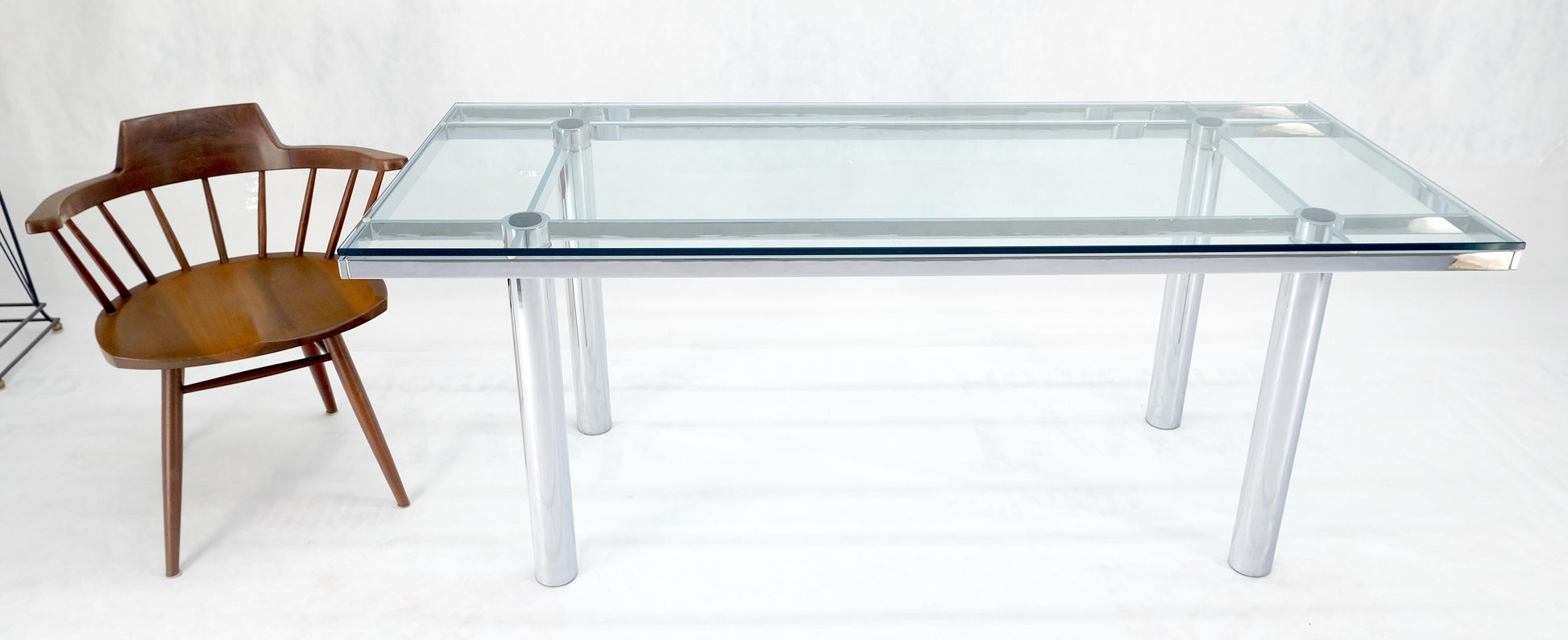 EstablishedLines Tobia Scarpa Chrome Base Rectangle Glass Top 4 Cylinder legs Dining Table Mint!