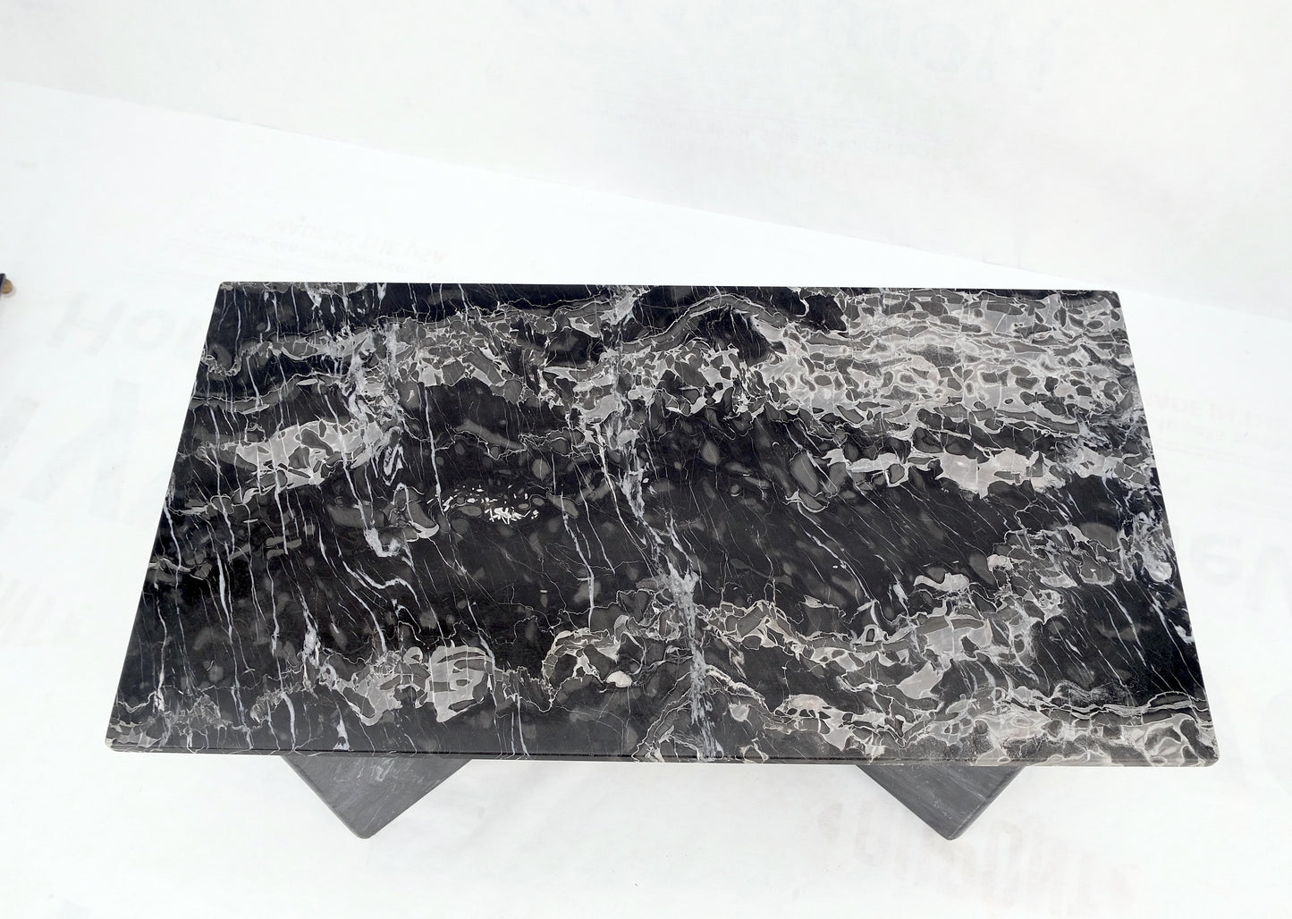 EstablishedLines Italian Black Marble Top Double Pedestal Base Rectangle Coffee Table MINT!