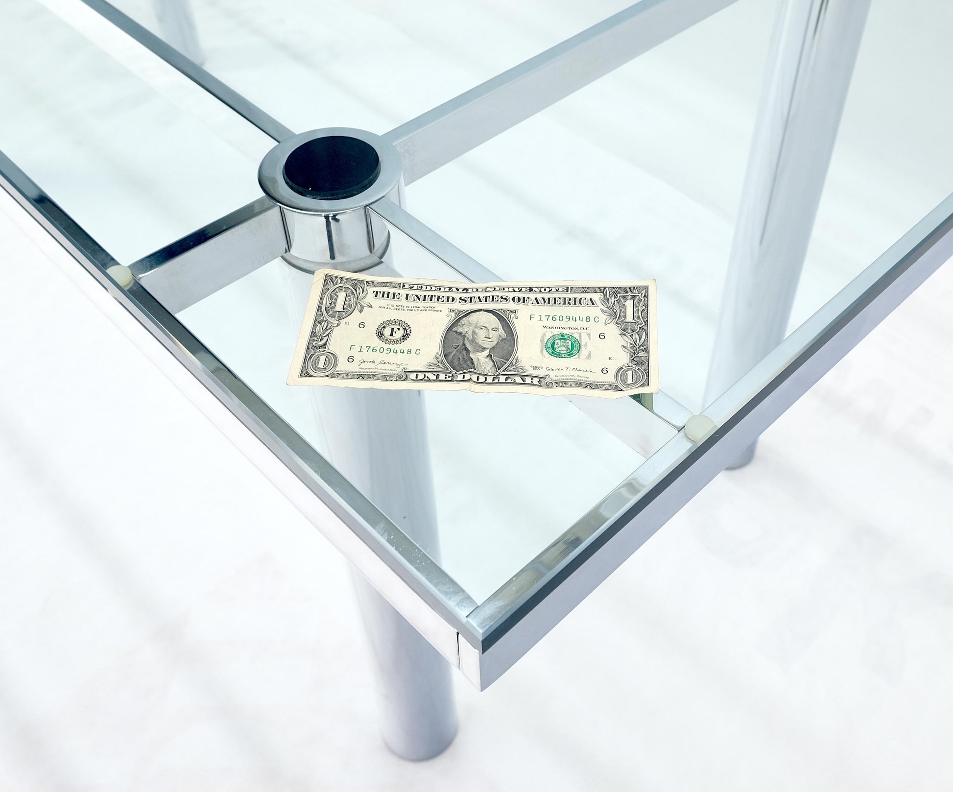 EstablishedLines Tobia Scarpa Chrome Base Rectangle Glass Top 4 Cylinder legs Dining Table Mint!