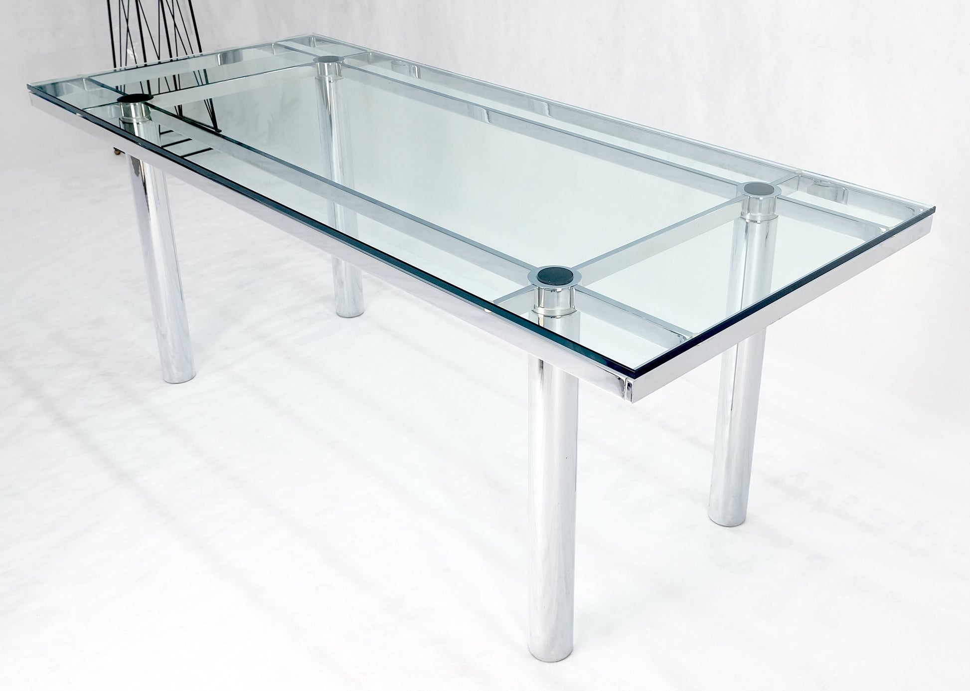 EstablishedLines Tobia Scarpa Chrome Base Rectangle Glass Top 4 Cylinder legs Dining Table Mint!