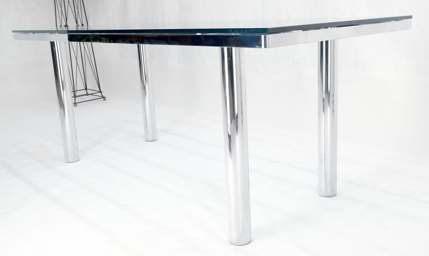 EstablishedLines Tobia Scarpa Chrome Base Rectangle Glass Top 4 Cylinder legs Dining Table Mint!