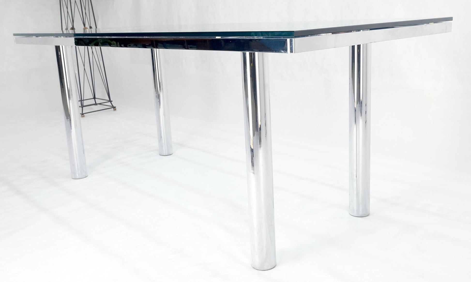 EstablishedLines Tobia Scarpa Chrome Base Rectangle Glass Top 4 Cylinder legs Dining Table Mint!