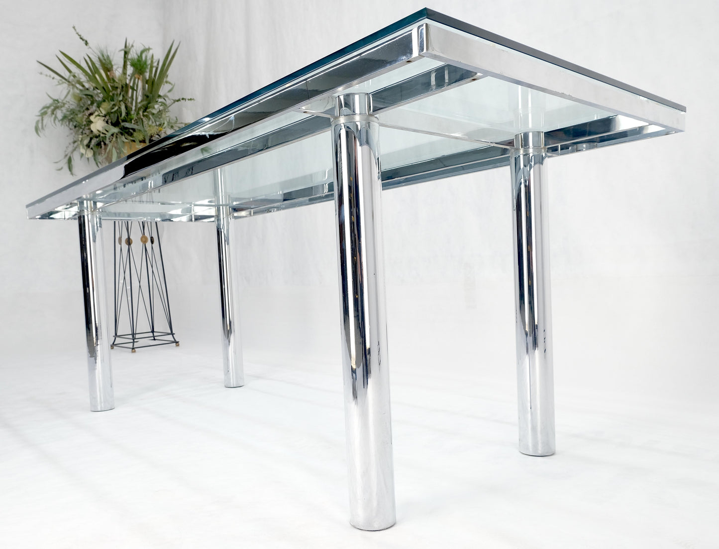 EstablishedLines Tobia Scarpa Chrome Base Rectangle Glass Top 4 Cylinder legs Dining Table Mint!
