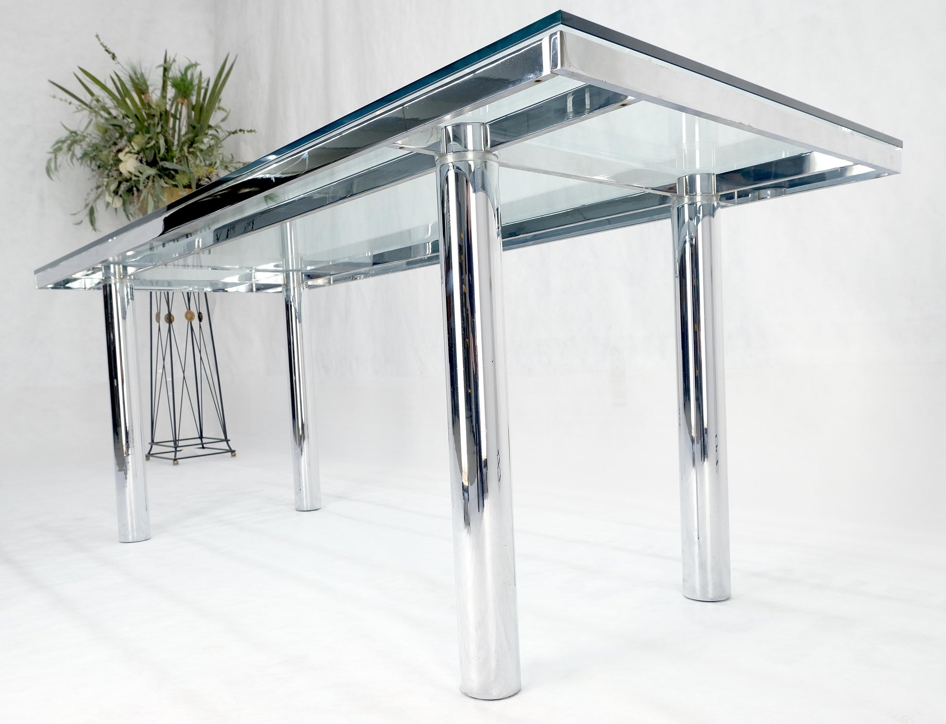EstablishedLines Tobia Scarpa Chrome Base Rectangle Glass Top 4 Cylinder legs Dining Table Mint!