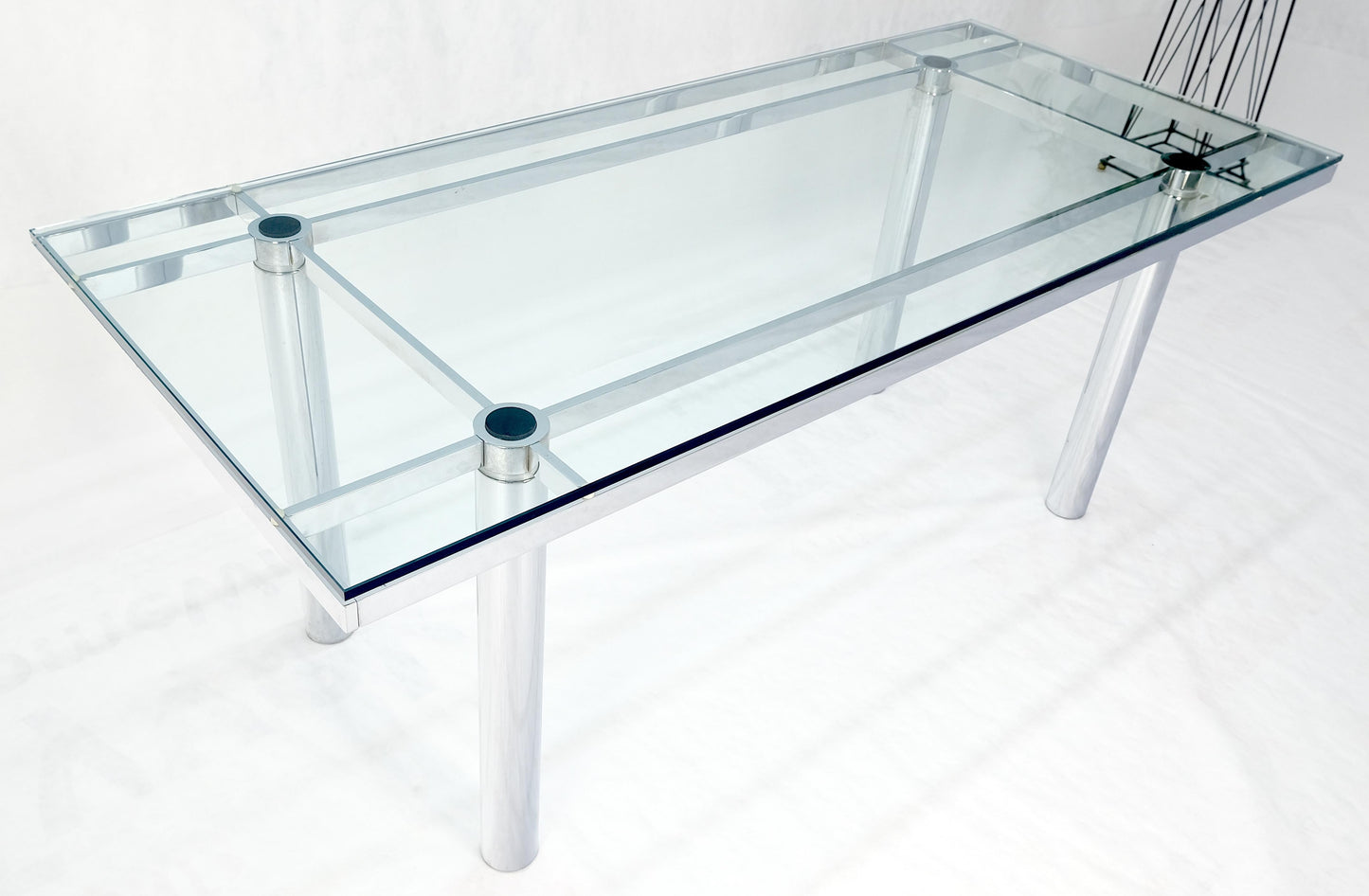 EstablishedLines Tobia Scarpa Chrome Base Rectangle Glass Top 4 Cylinder legs Dining Table Mint!