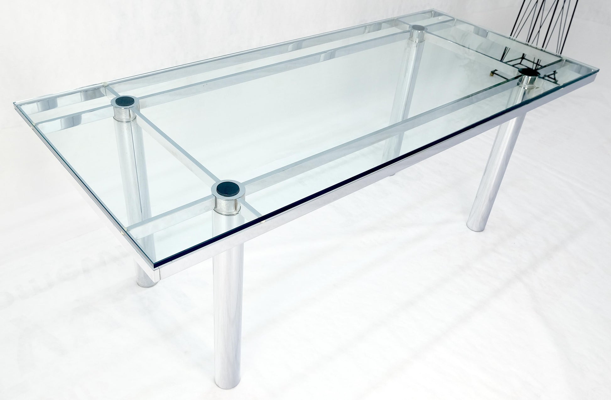 EstablishedLines Tobia Scarpa Chrome Base Rectangle Glass Top 4 Cylinder legs Dining Table Mint!