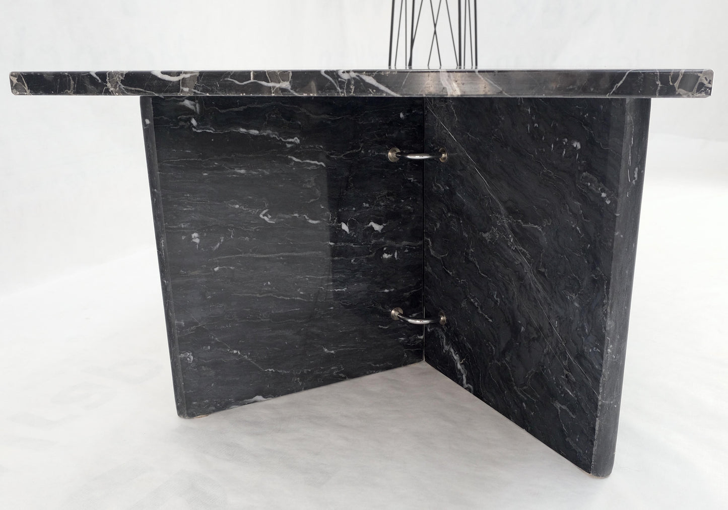 EstablishedLines Italian Black Marble Top Double Pedestal Base Rectangle Coffee Table MINT!