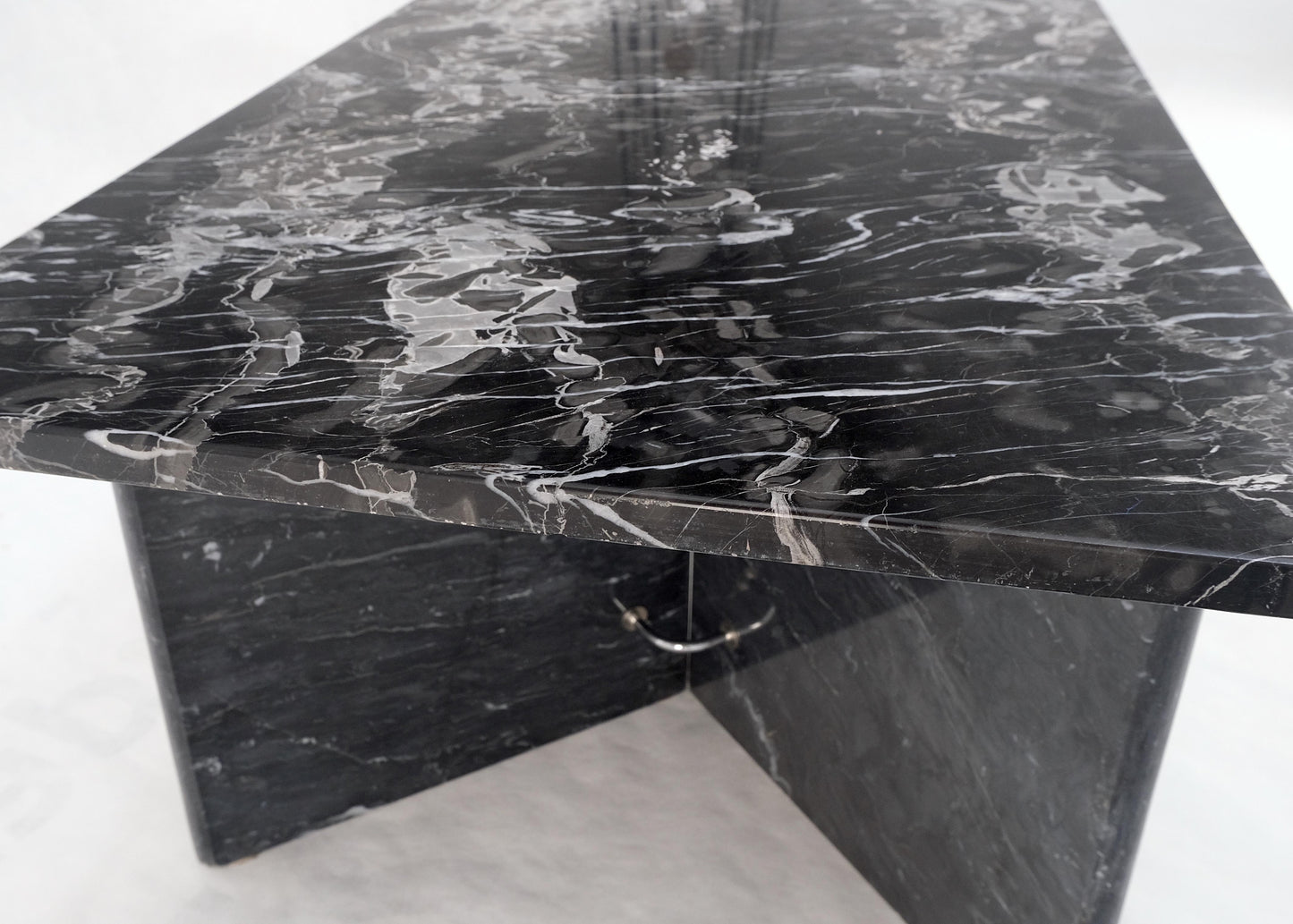 EstablishedLines Italian Black Marble Top Double Pedestal Base Rectangle Coffee Table MINT!