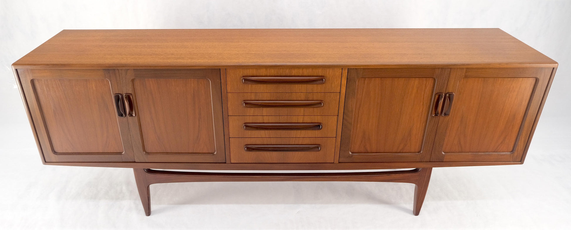 EstablishedLines Danish Mid Century Modern Double Two Door Compartment 4 Drawers Teak Credenza