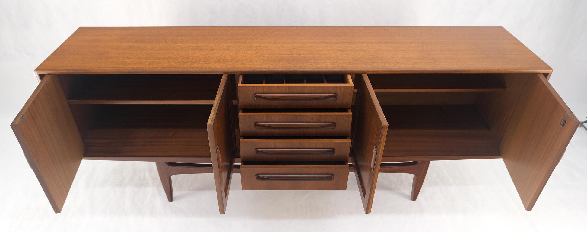 EstablishedLines Danish Mid Century Modern Double Two Door Compartment 4 Drawers Teak Credenza