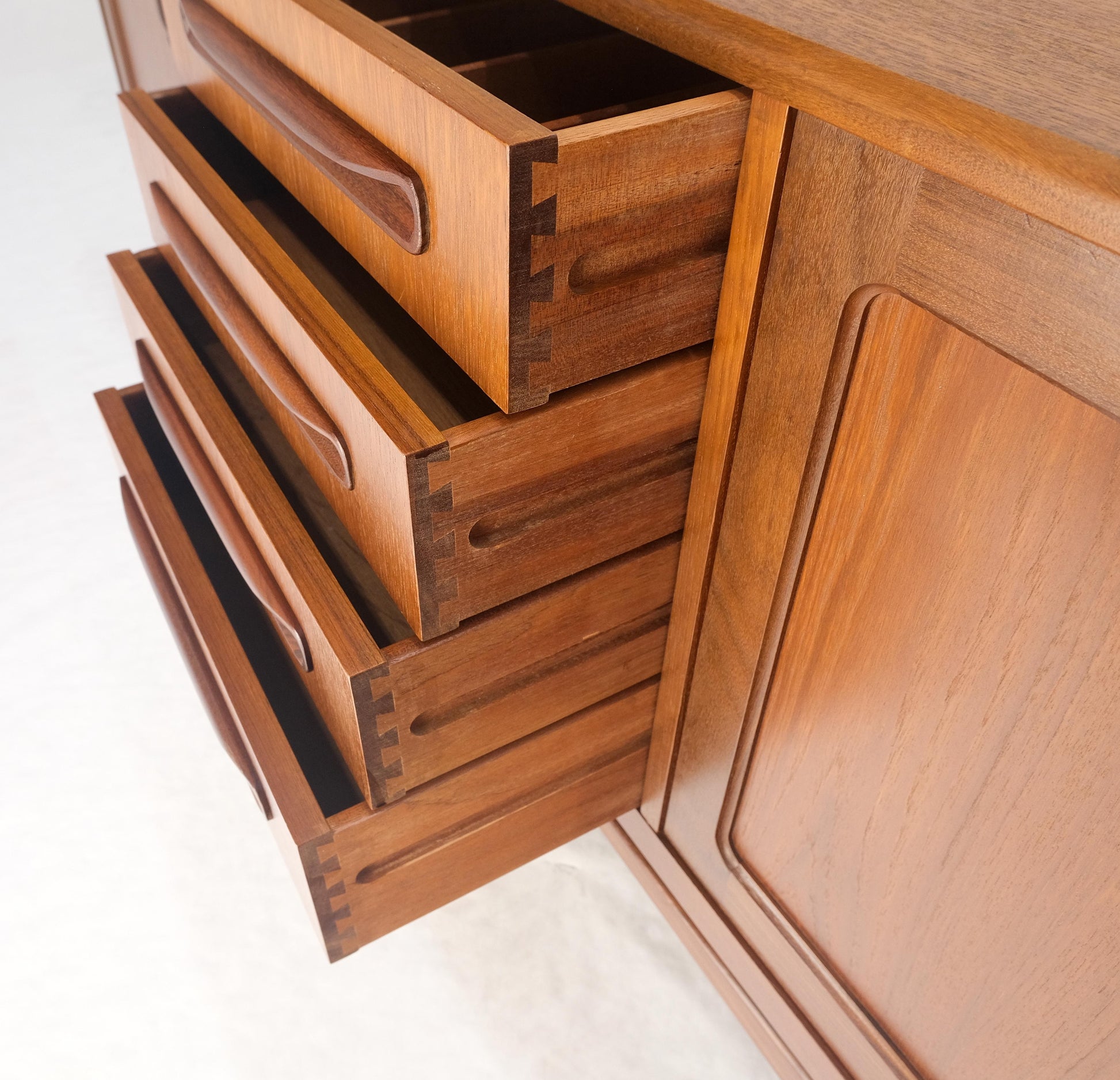 EstablishedLines Danish Mid Century Modern Double Two Door Compartment 4 Drawers Teak Credenza