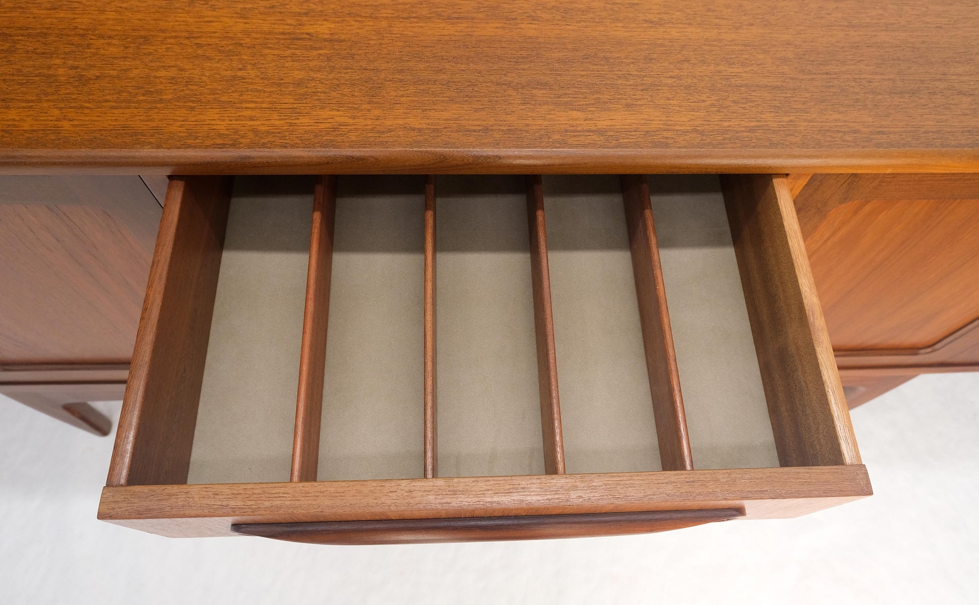 EstablishedLines Danish Mid Century Modern Double Two Door Compartment 4 Drawers Teak Credenza