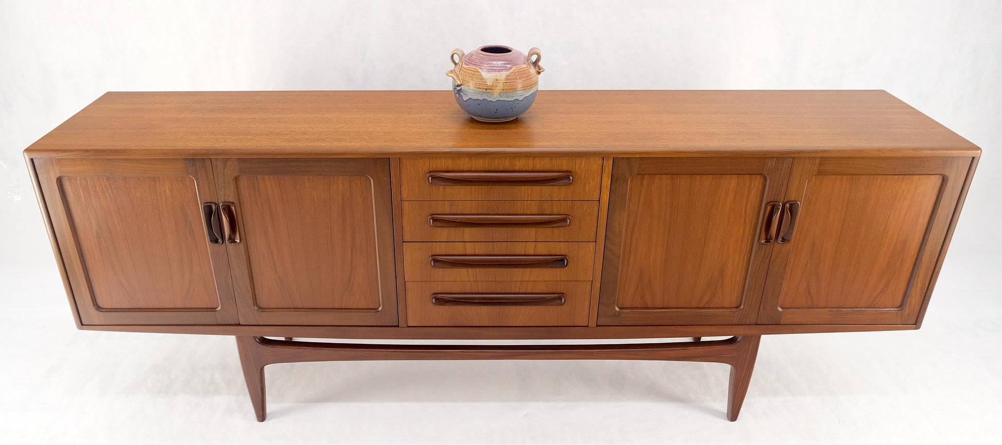 EstablishedLines Danish Mid Century Modern Double Two Door Compartment 4 Drawers Teak Credenza