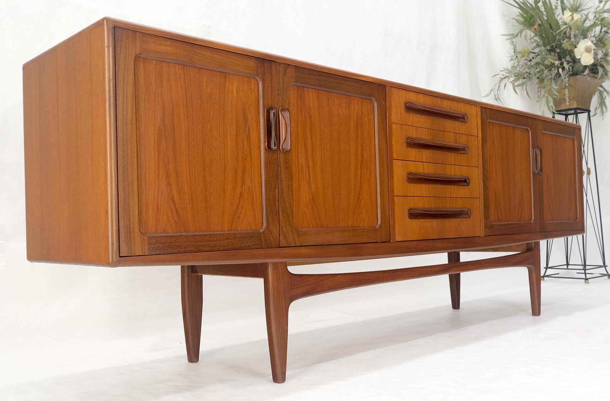 EstablishedLines Danish Mid Century Modern Double Two Door Compartment 4 Drawers Teak Credenza