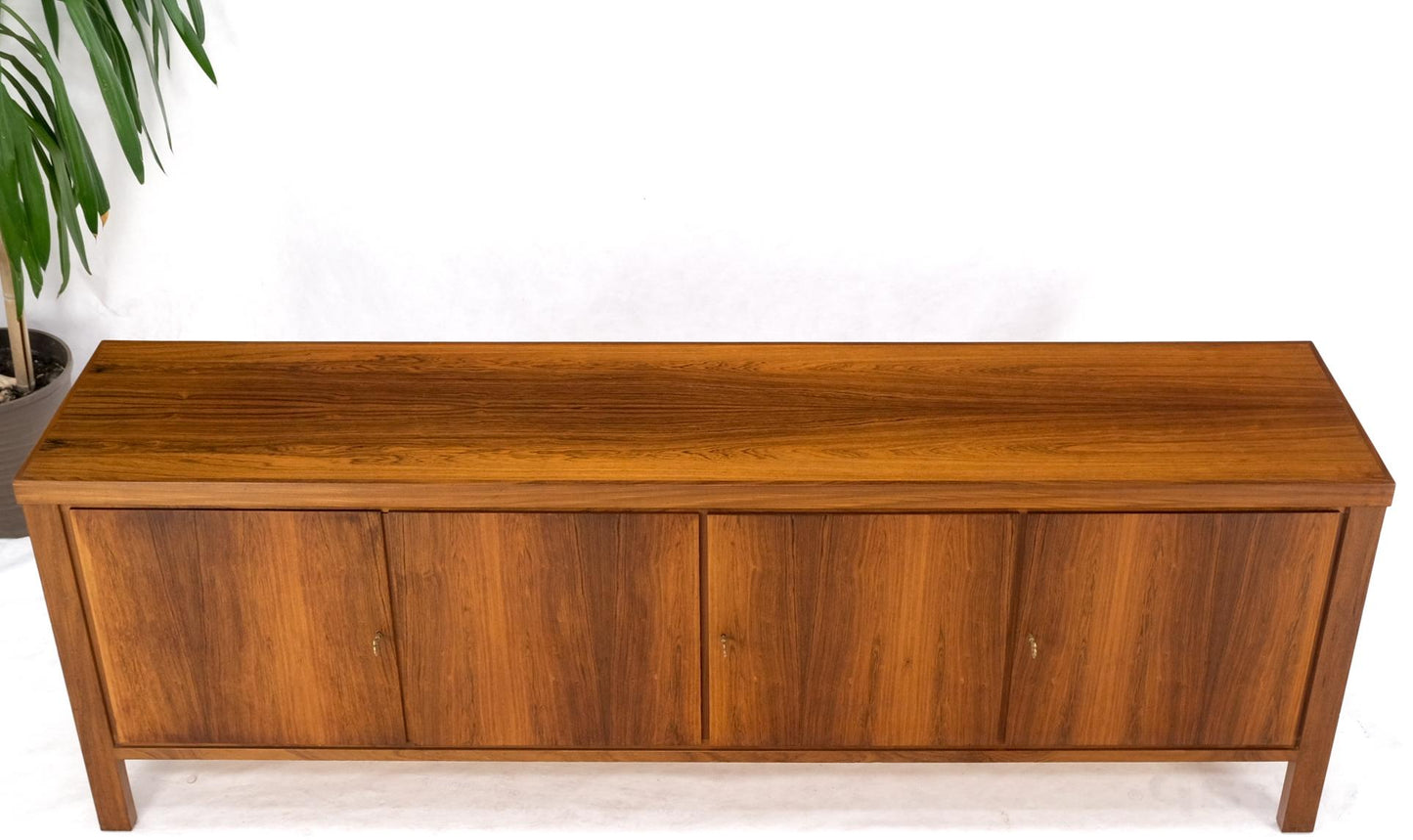 EstablishedLines Long Rosewood Danish Mid-Century Modern 4 Doors Drawers Credenza Finished Back