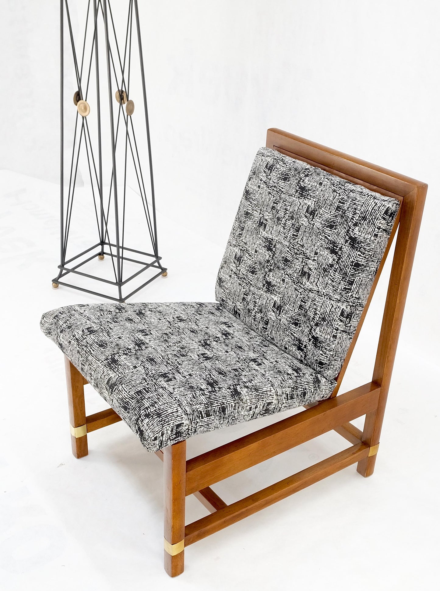 EstablishedLines Mid-Century Modern Fruitwood Frame Abstract Upholstery Slipper Lounge Chair Mint